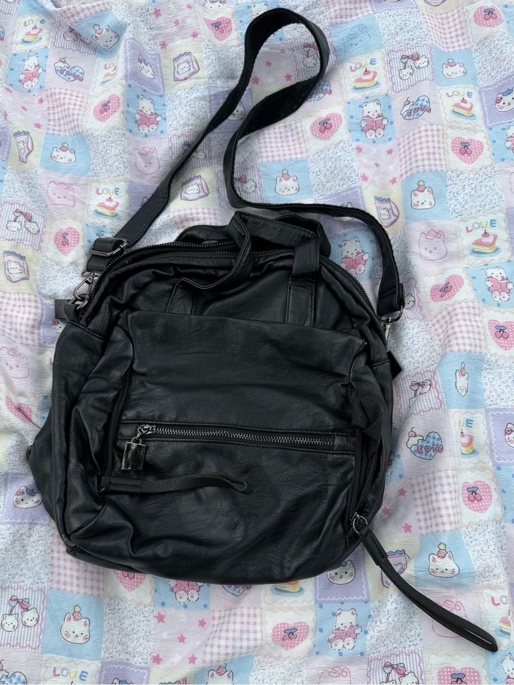 Black pleather crossbody/backpack